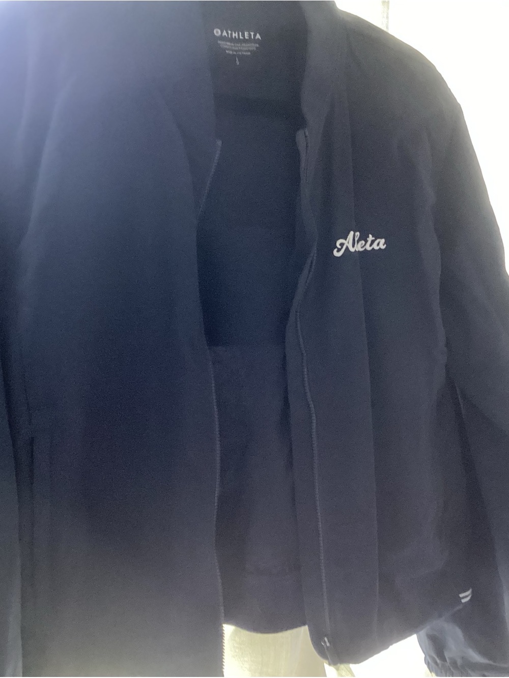 Athleta Navy Full-Zip Script Logo Jacket